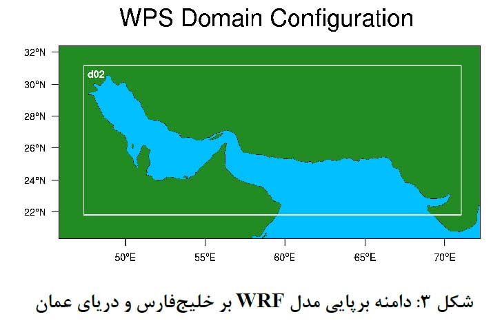 دامنه برپایی مدل WRF بر خلیج فارس و دریای عمان